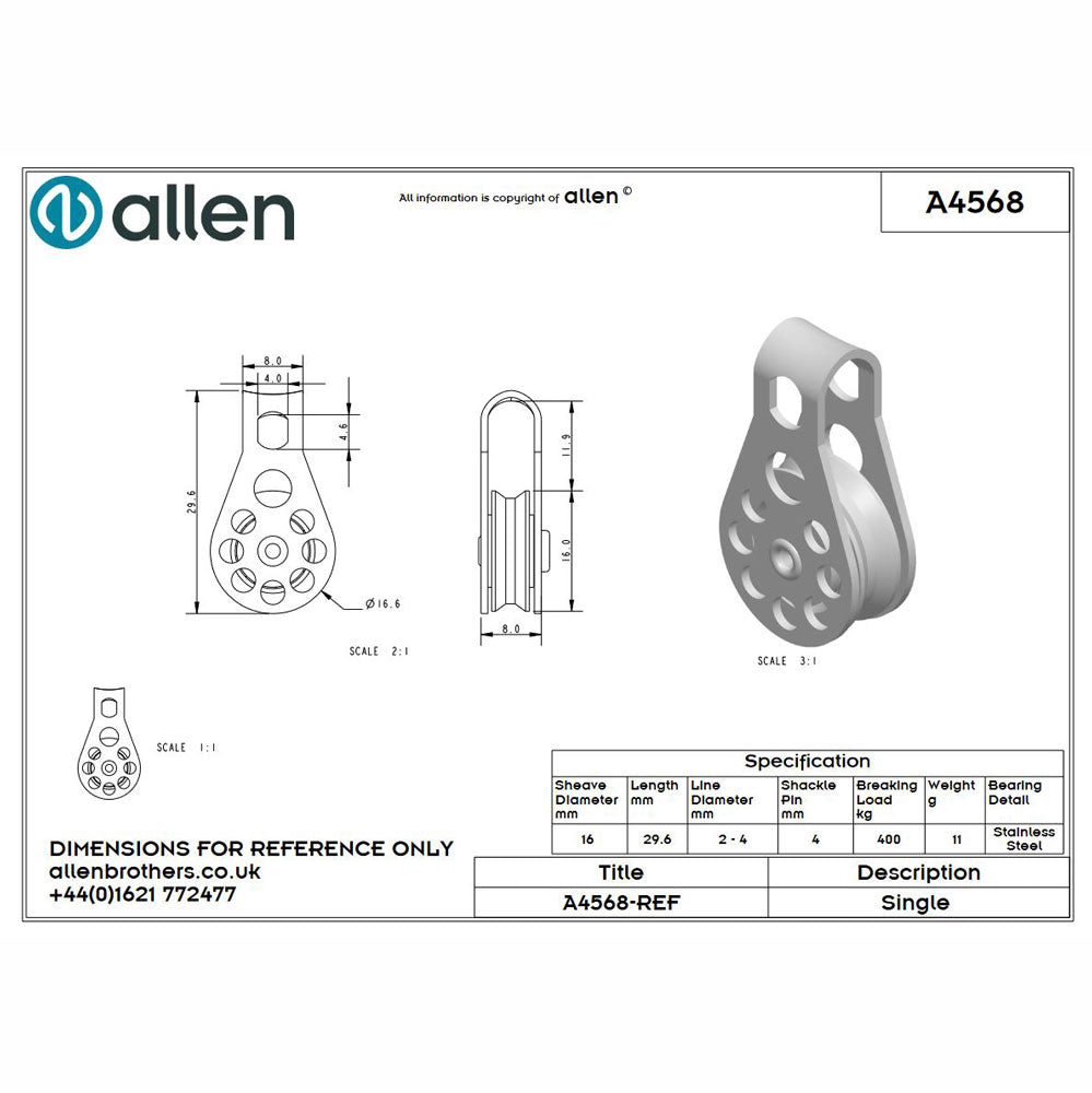 Allen 16mm Hochlastblock, 1-scheibig-aquaequip.de