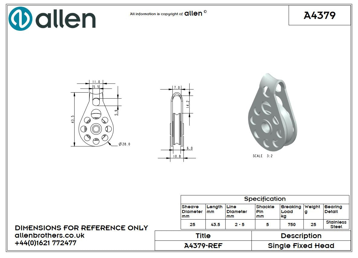 Allen 25mm Hochlastblock, 1-scheibig