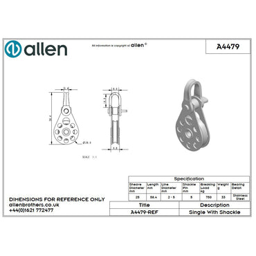 Allen 25mm Hochlastblock, 1-scheibig, mit Schäkel