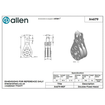 Allen 25mm Hochlastblock, 2-scheibig