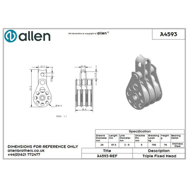 Allen 25mm Hochlastblock, 3-scheibig