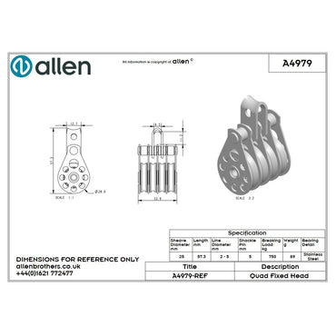 Allen 25mm Hochlastblock, 4-scheibig
