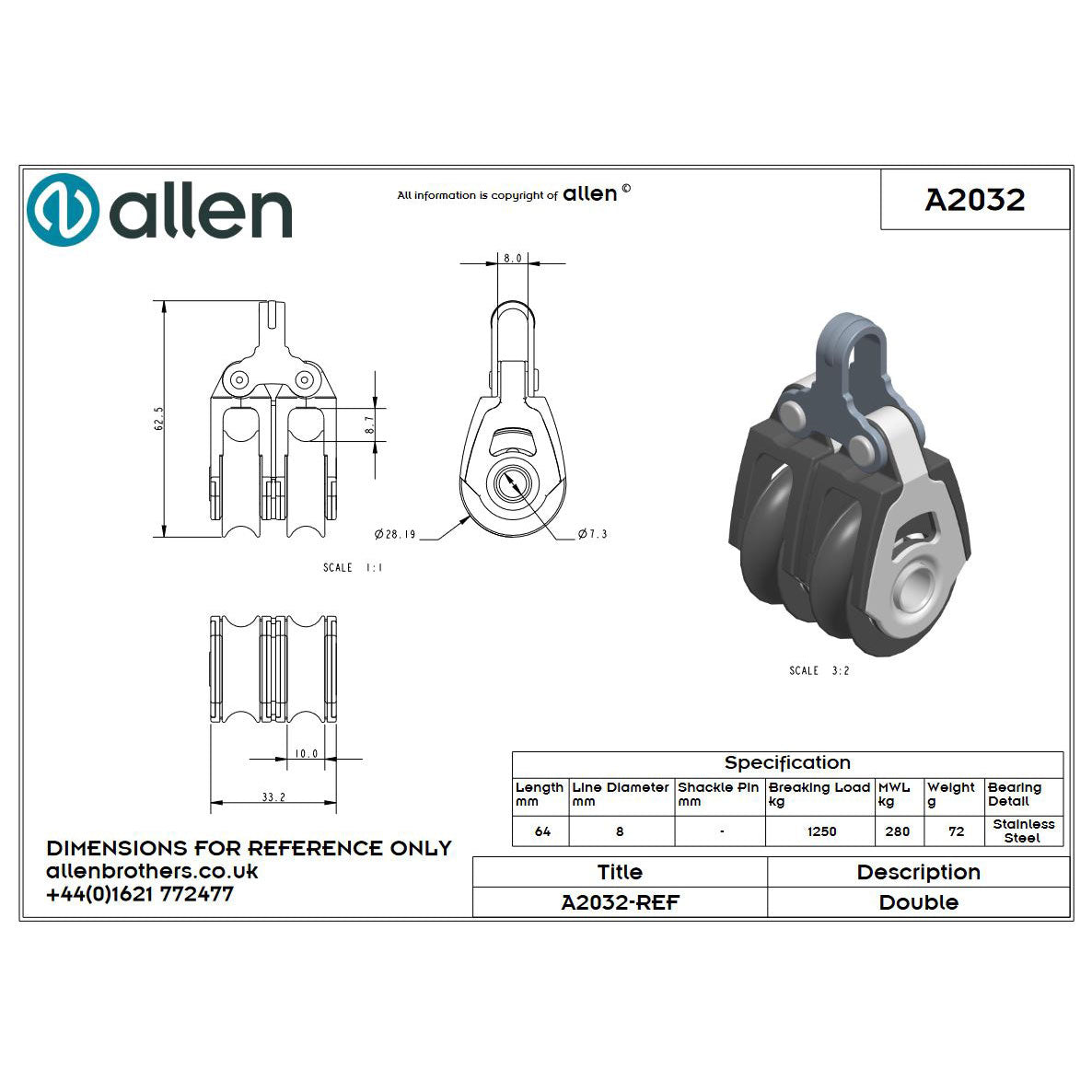 Allen 30mm Block, 2-scheibig