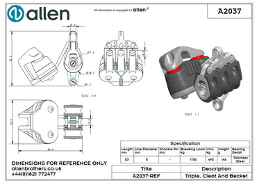 Allen 30mm Block, 3-scheibig, mit Curryklemme und Hundsfott