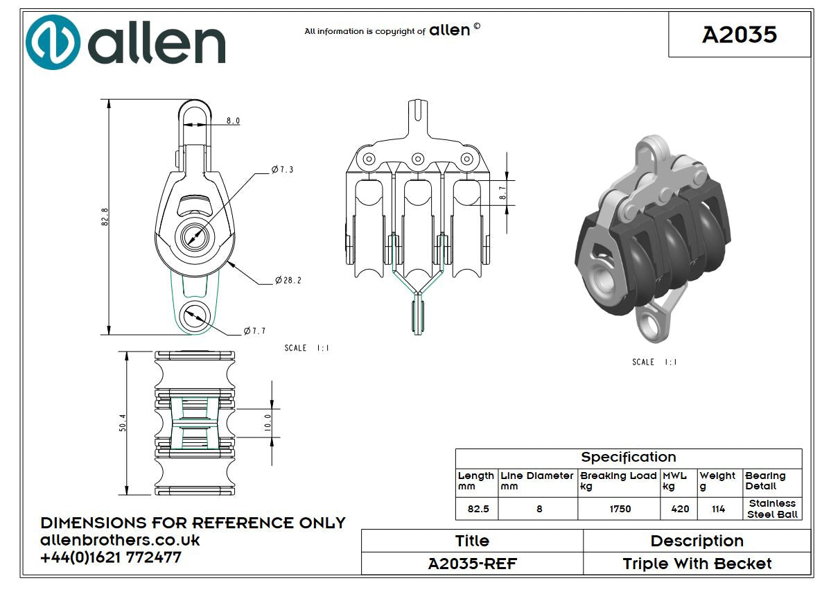 Allen 30mm Block, 3-scheibig, mit Hundsfott