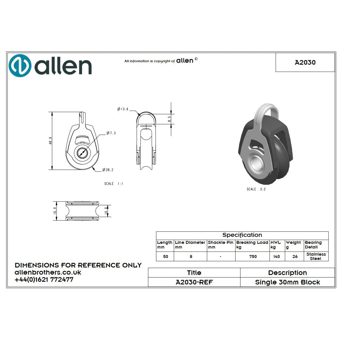Allen 30mm Dynamic Block mit Auge