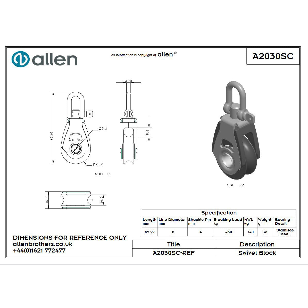 Allen 30mm Dynamic Block mit Wirbelschäkel