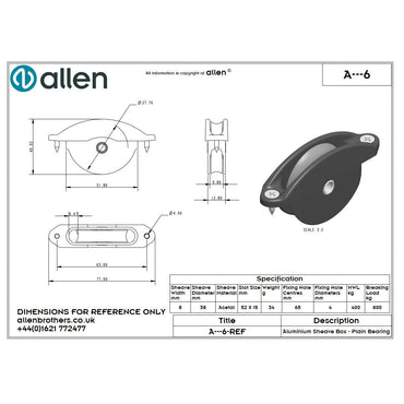 Allen 38mm Einlassblock (Acetal/6mm)