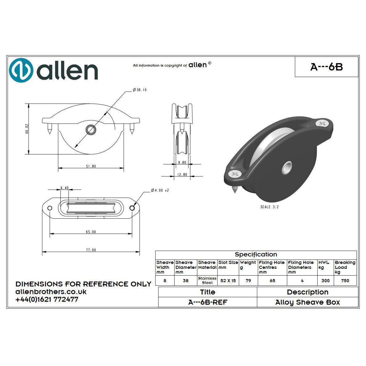 Allen 38mm Einlassblock (Edelstahl/6mm)