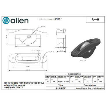 Allen 38mm Einlassblock (Acetal/10mm)