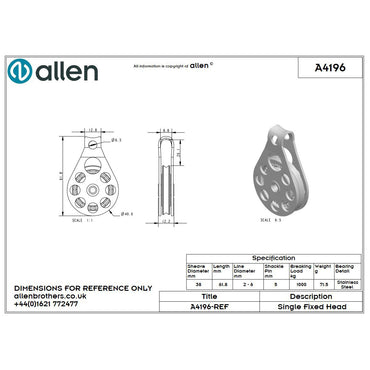 Allen 38mm Hochlastblock, 1-scheibig