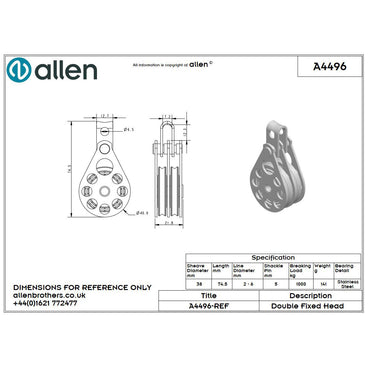 Allen 38mm Hochlastblock, 2-scheibig