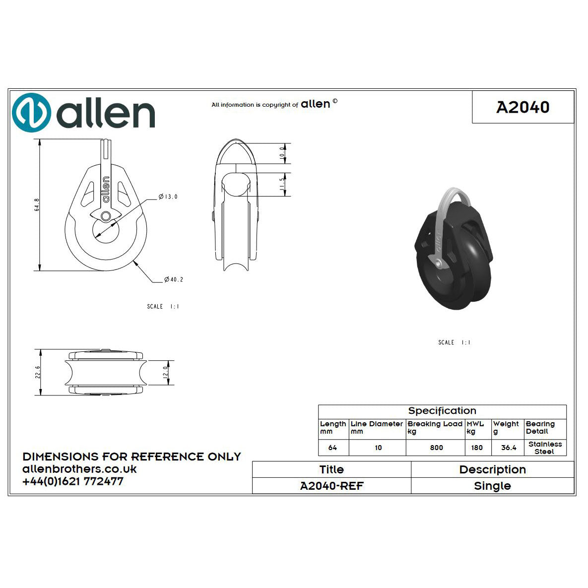 Allen 40mm Block, 1-scheibig