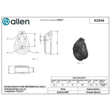 Allen 40mm Liegeblock, 1-scheibig