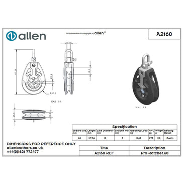Allen 60mm Ratschblock 'Pro Ratchet', mit Wirbel