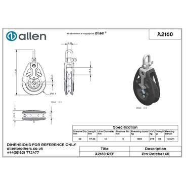 Allen 60mm Ratschblock 'Pro Ratchet', mit Wirbel