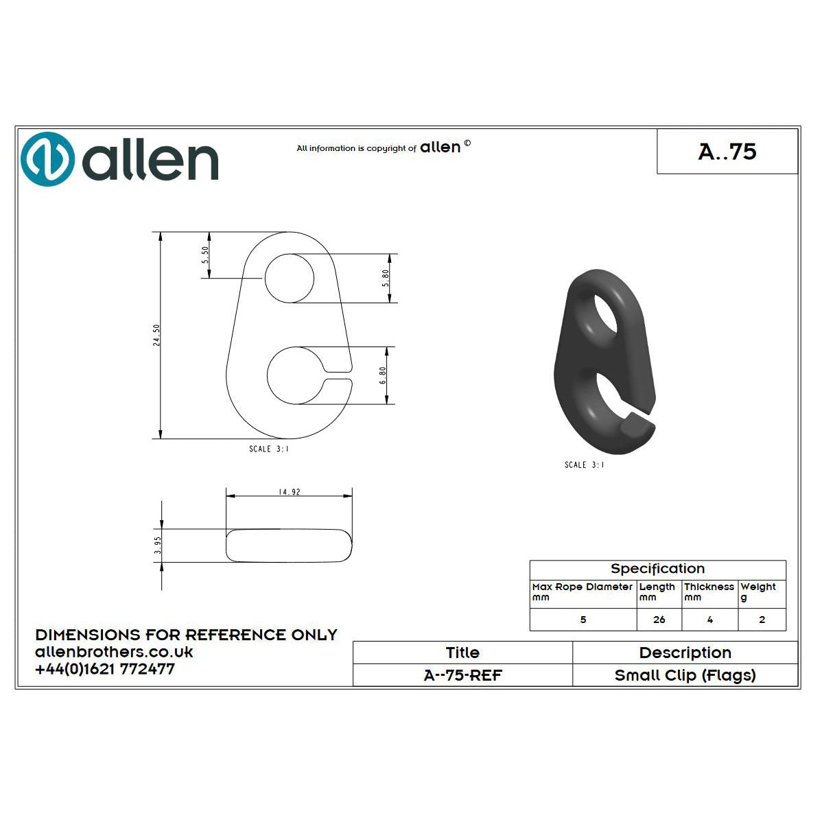 Allen Brummelhaken 26mm (Nylon)