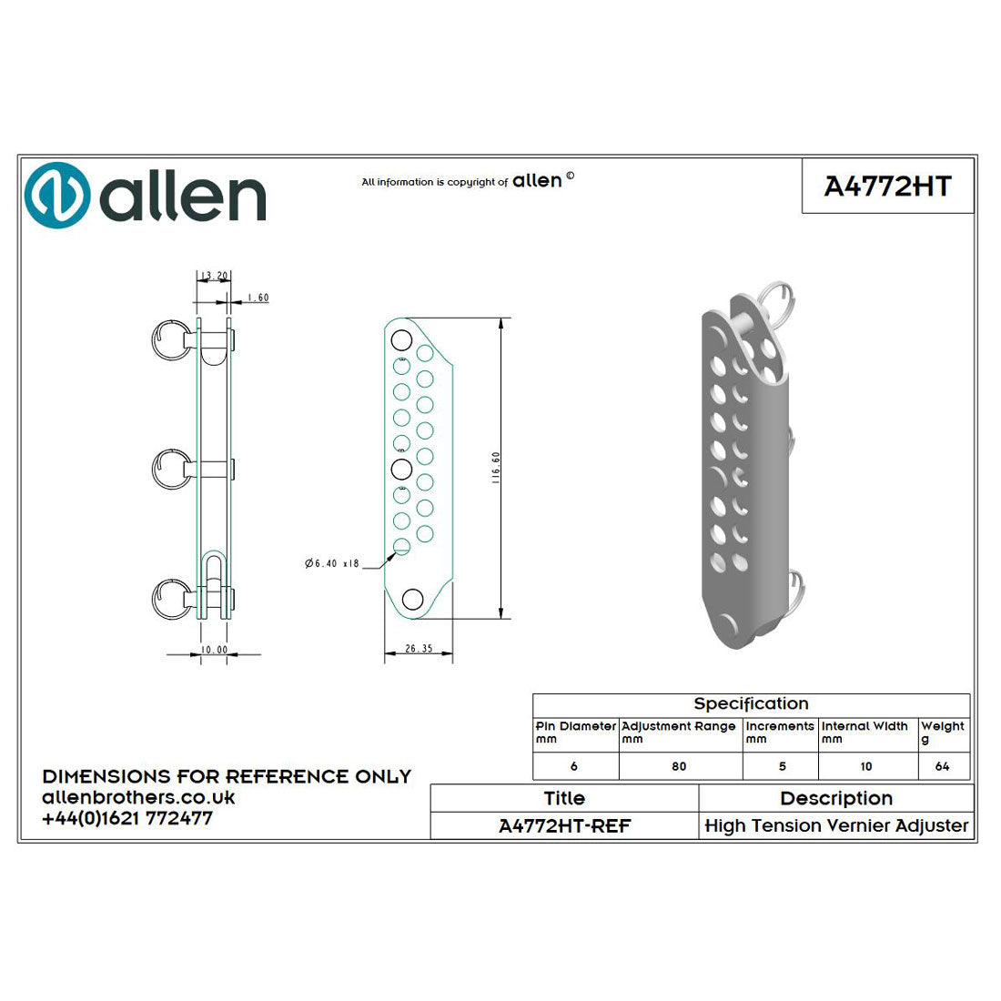 Allen Wantenversteller 117mm, zweireihig