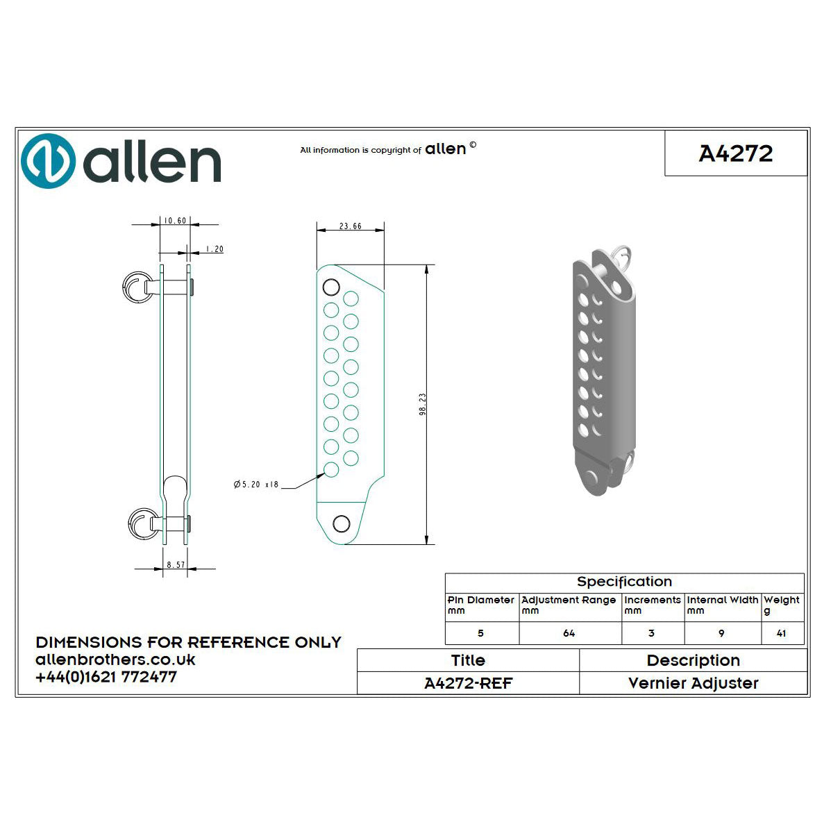 Allen Wantenversteller 98mm, zweireihig