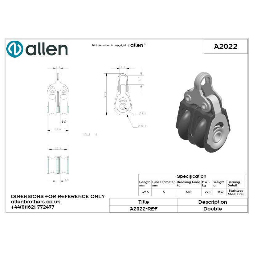 Allen 20mm Dynamic Block, 2-scheibig