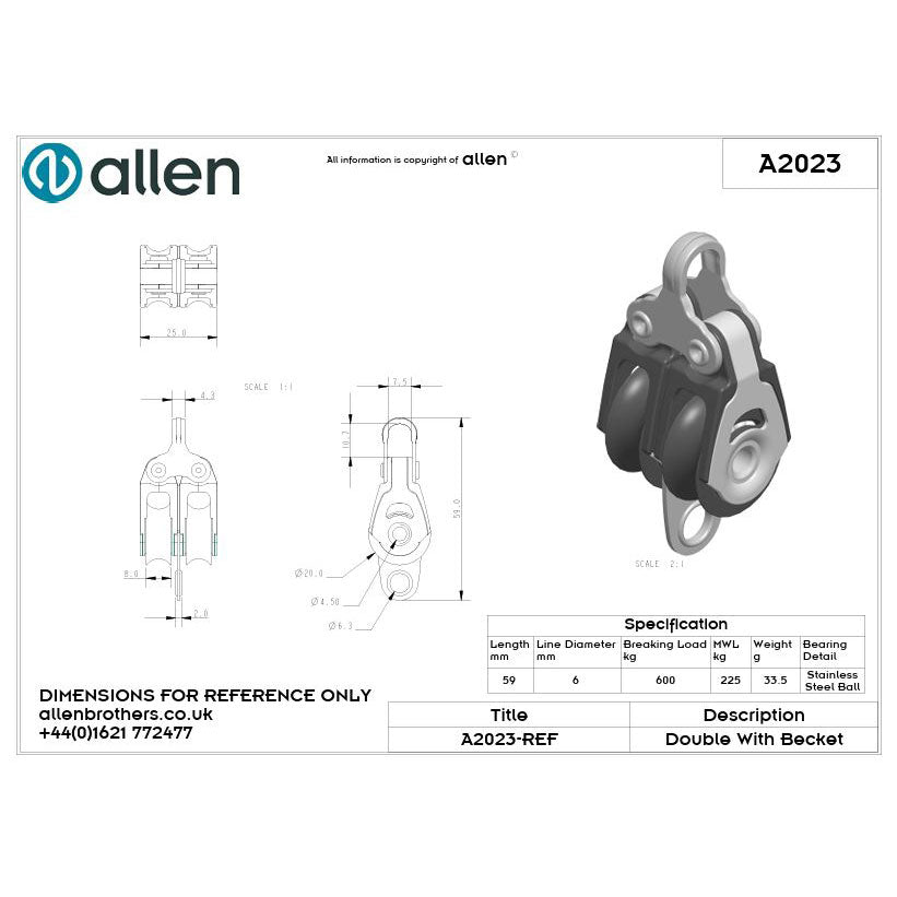 Allen 20mm Dynamic Block mit Unterbügel, 2-scheibig