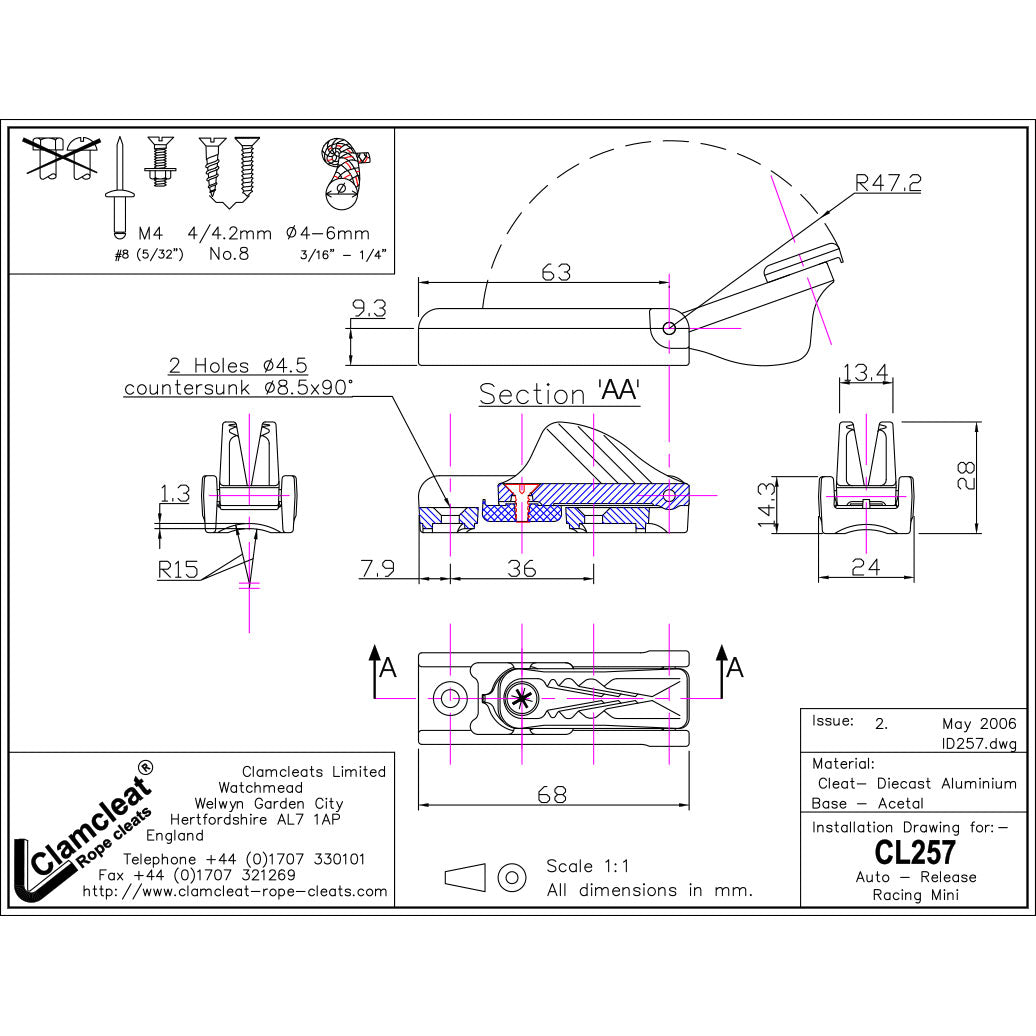 Clamcleat Ruderblattklemme Auto-Release 'CL257'