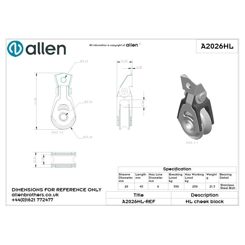 Allen 20mm Hochlastblock, liegend (einseitig verschraubbar)