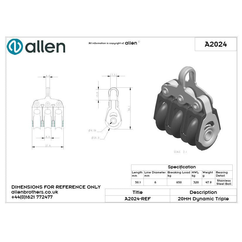 Allen 20mm Block, 3-scheibig