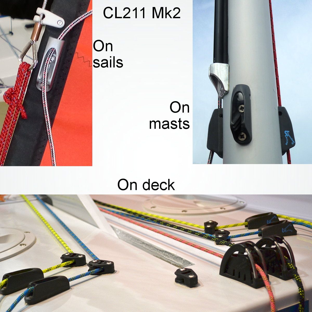 Clamcleat Tauklemme 'CL211 MK2' mit Leitöse, silbern eloxiert Clamcleat