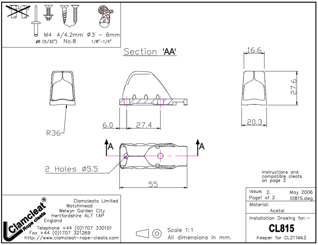 Clamcleat Klemmenführung 'Keeper' für CL211MK2