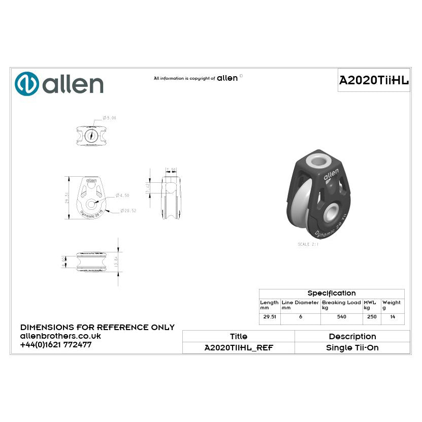 Allen 20mm Hochlastblock 'Tii-On', 1-scheibig