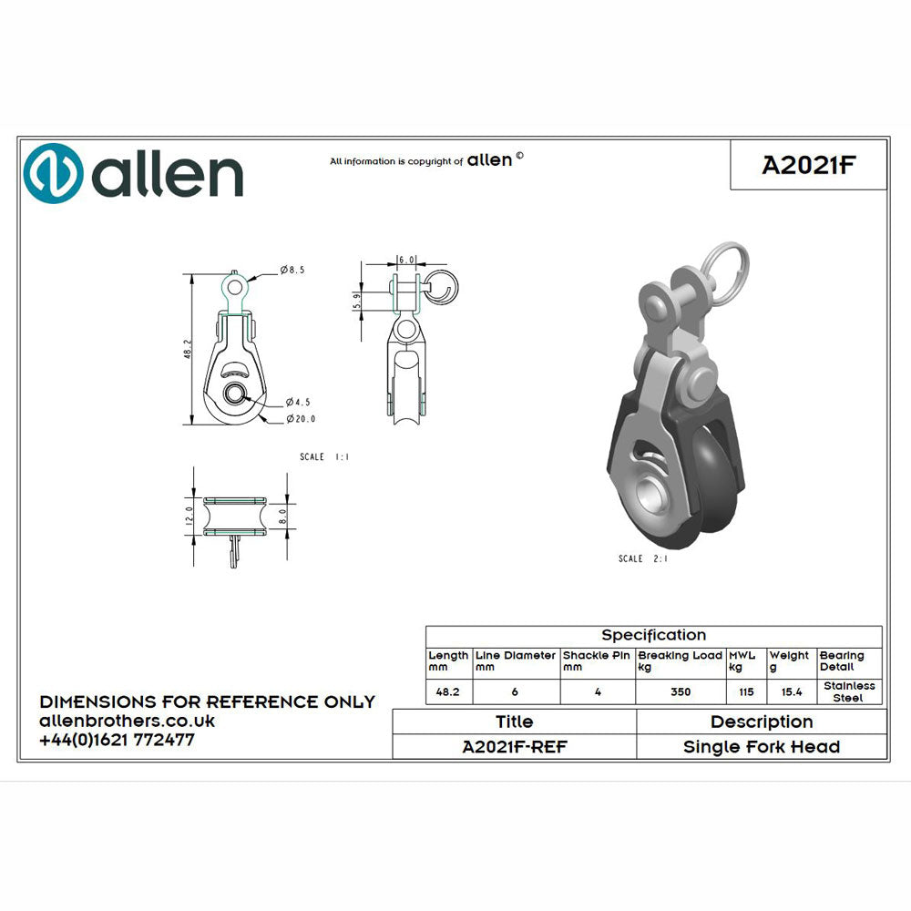 Allen 20mm Block, 1-scheibig, mit Gabelkopf-aquaequip.de