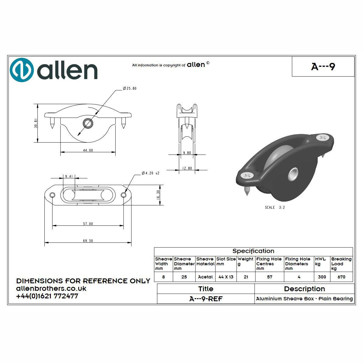 Allen 25mm Einlassblock (Acetal/6mm)-aquaequip.de