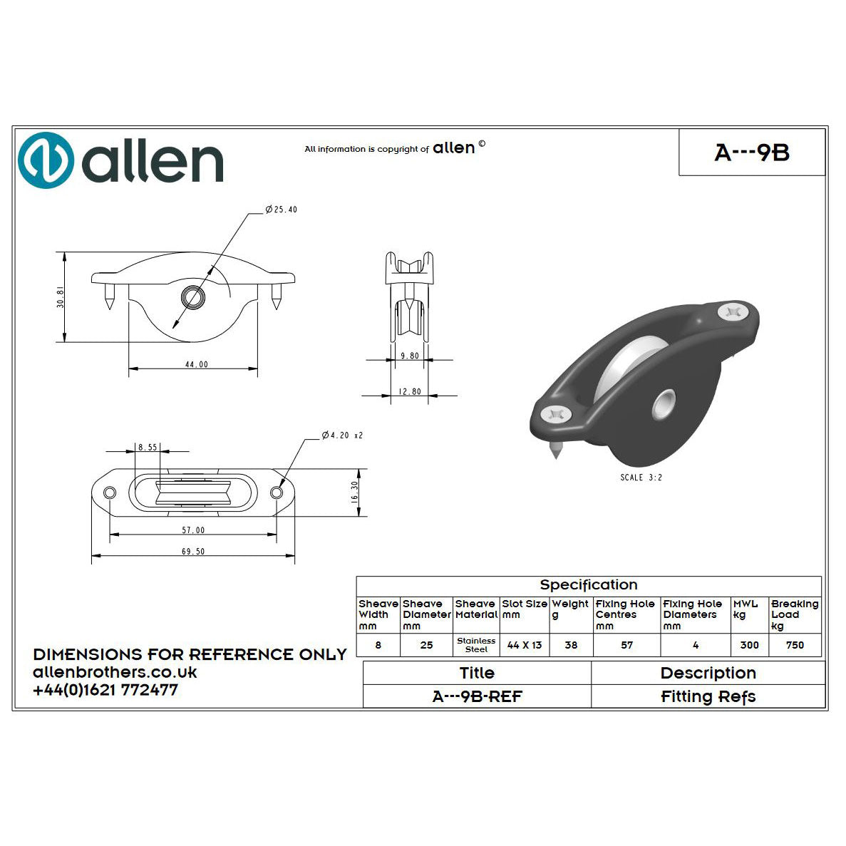 Allen 25mm Einlassblock (Edelstahl/6mm)