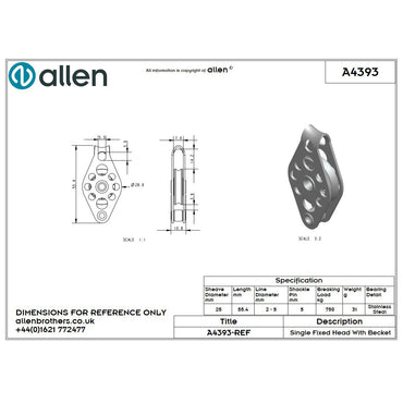 Allen 25mm Hochlastblock, 1-scheibig, mit Hundsfott
