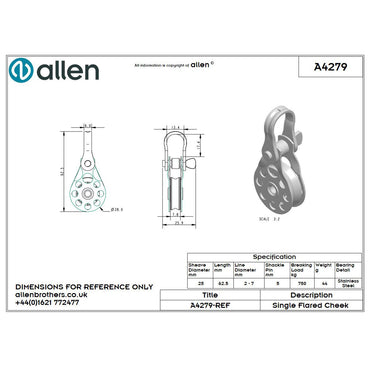 Allen 25mm Hochlastblock, 1-scheibig, breite Scheibe