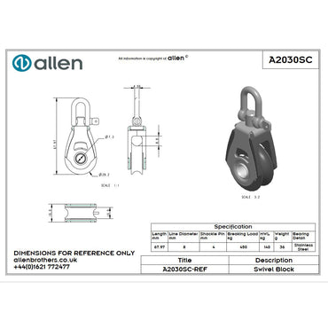 Allen 30mm Dynamic Block mit Wirbelschäkel