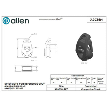 Allen 30mm Liegeblock, 1-scheibig