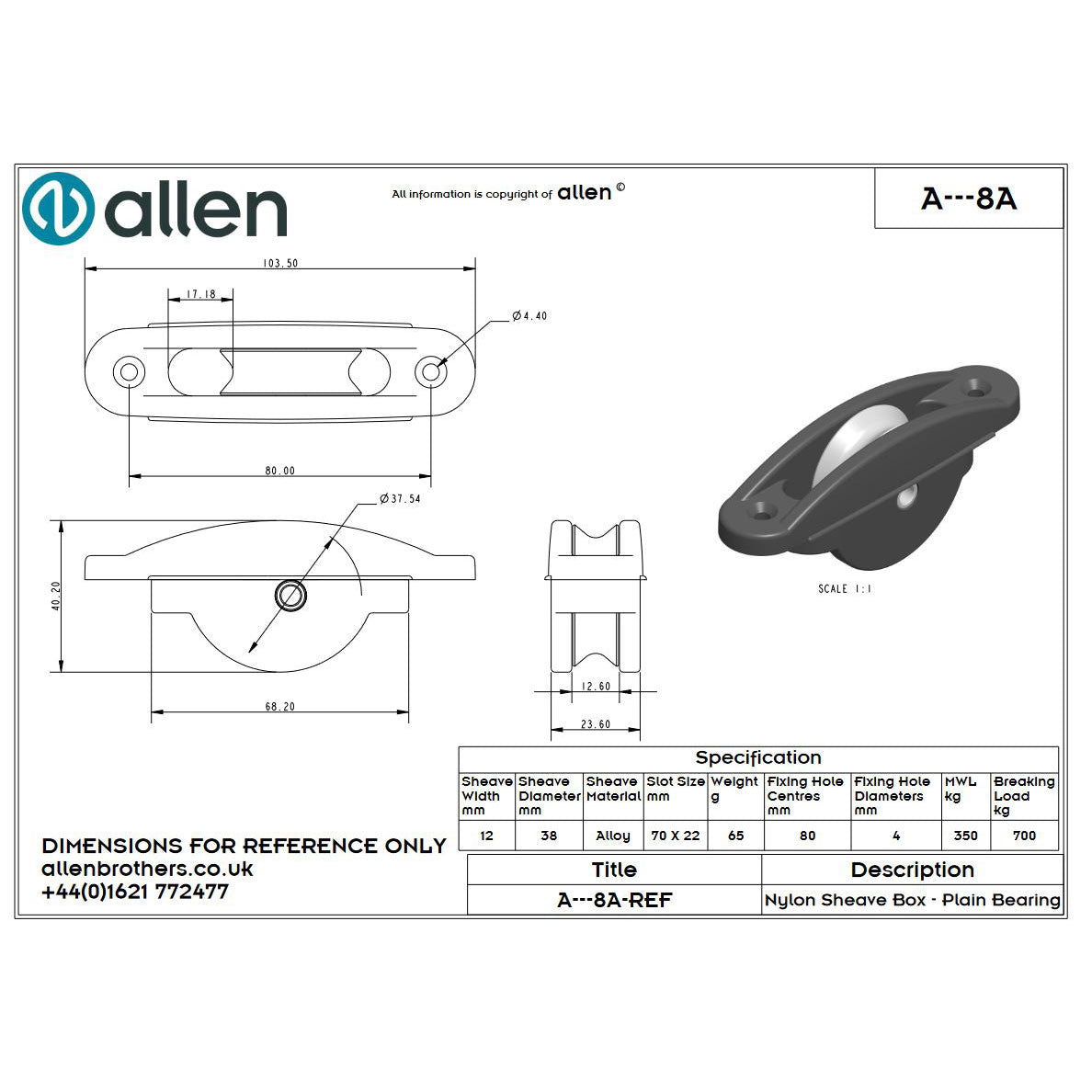 Allen 38mm Einlassblock (Aluminium/10mm)