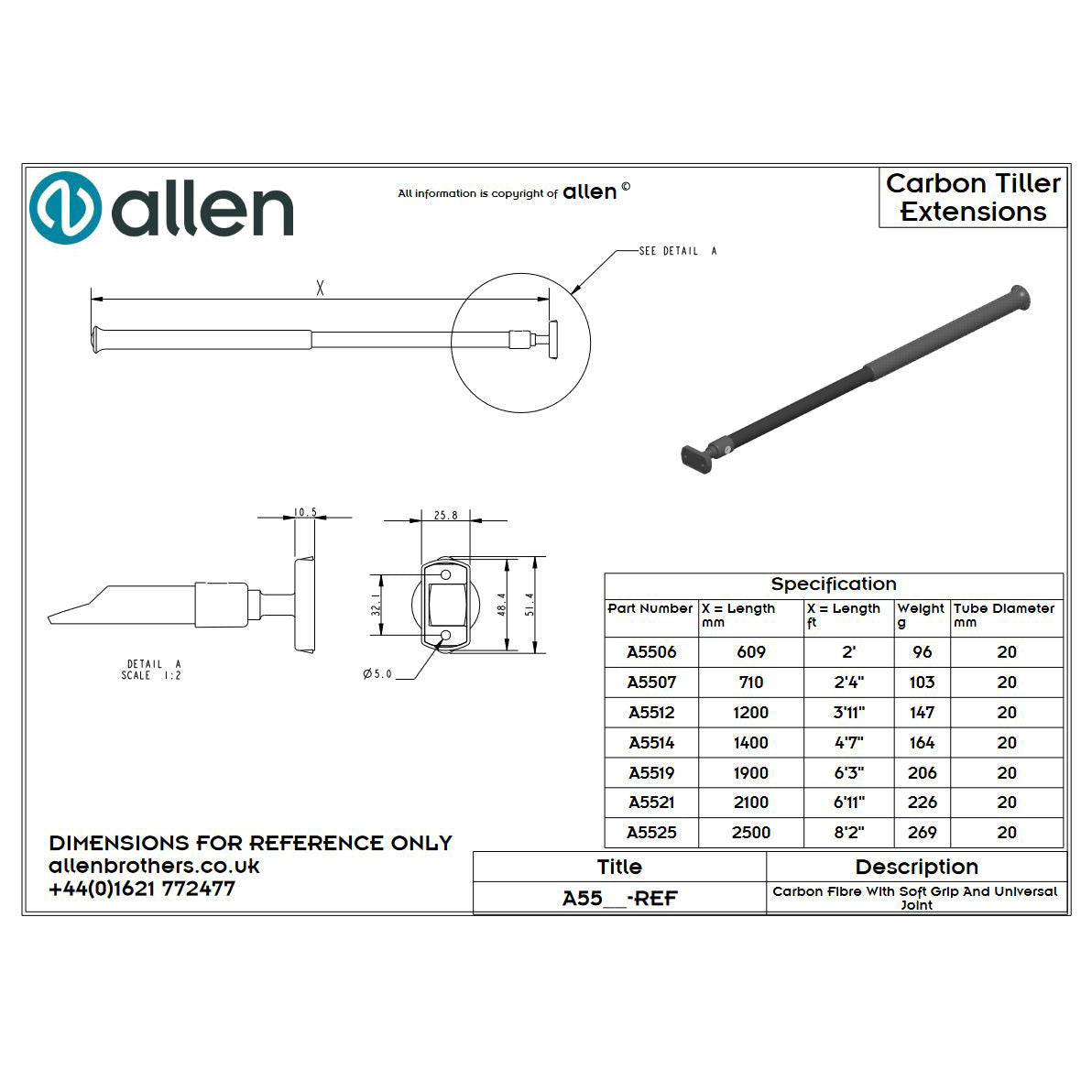 Allen Carbon Pinnenausleger, 190-250cm