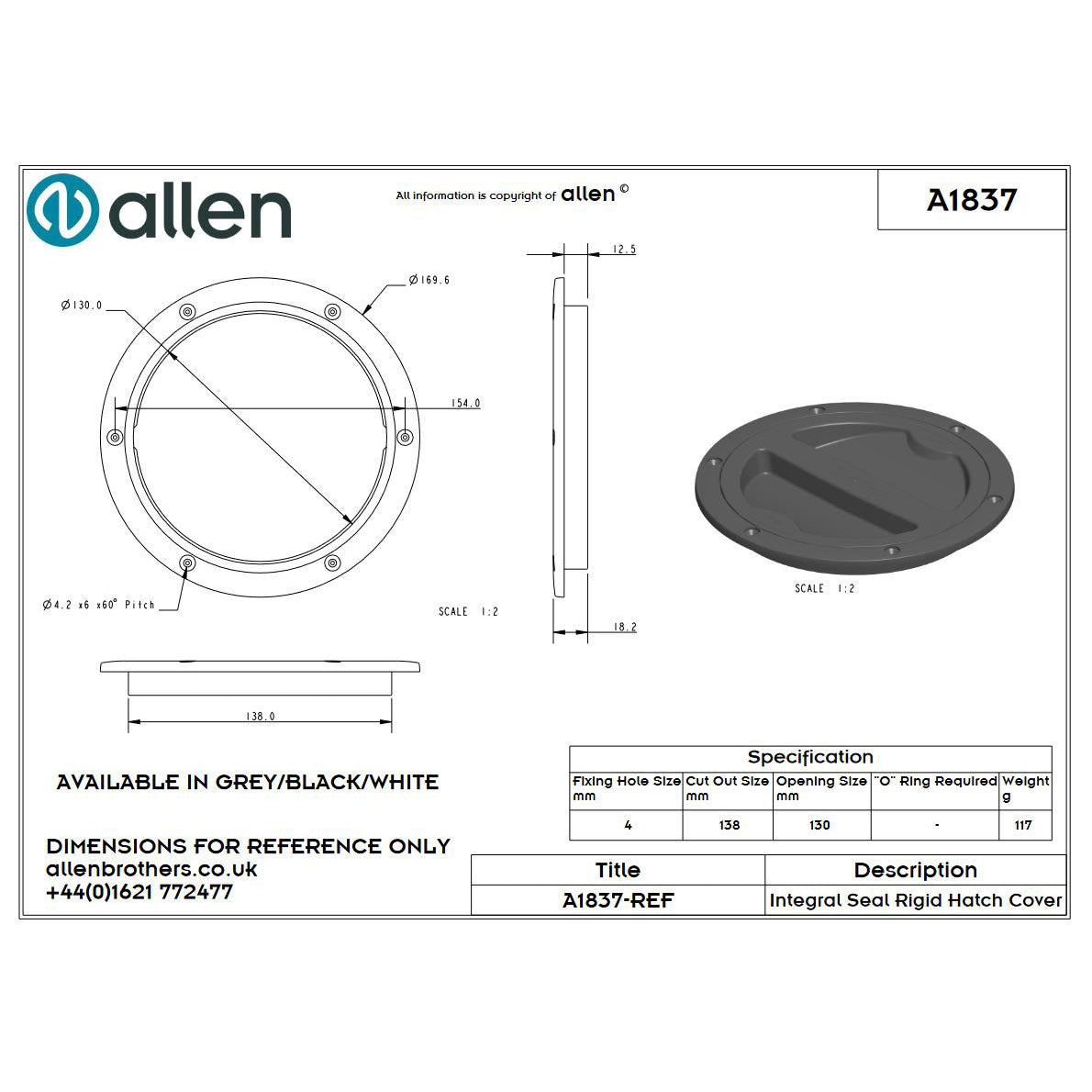 Allen Inspektionsdeckel 130mm, Dichtung und Einbaurahmen
