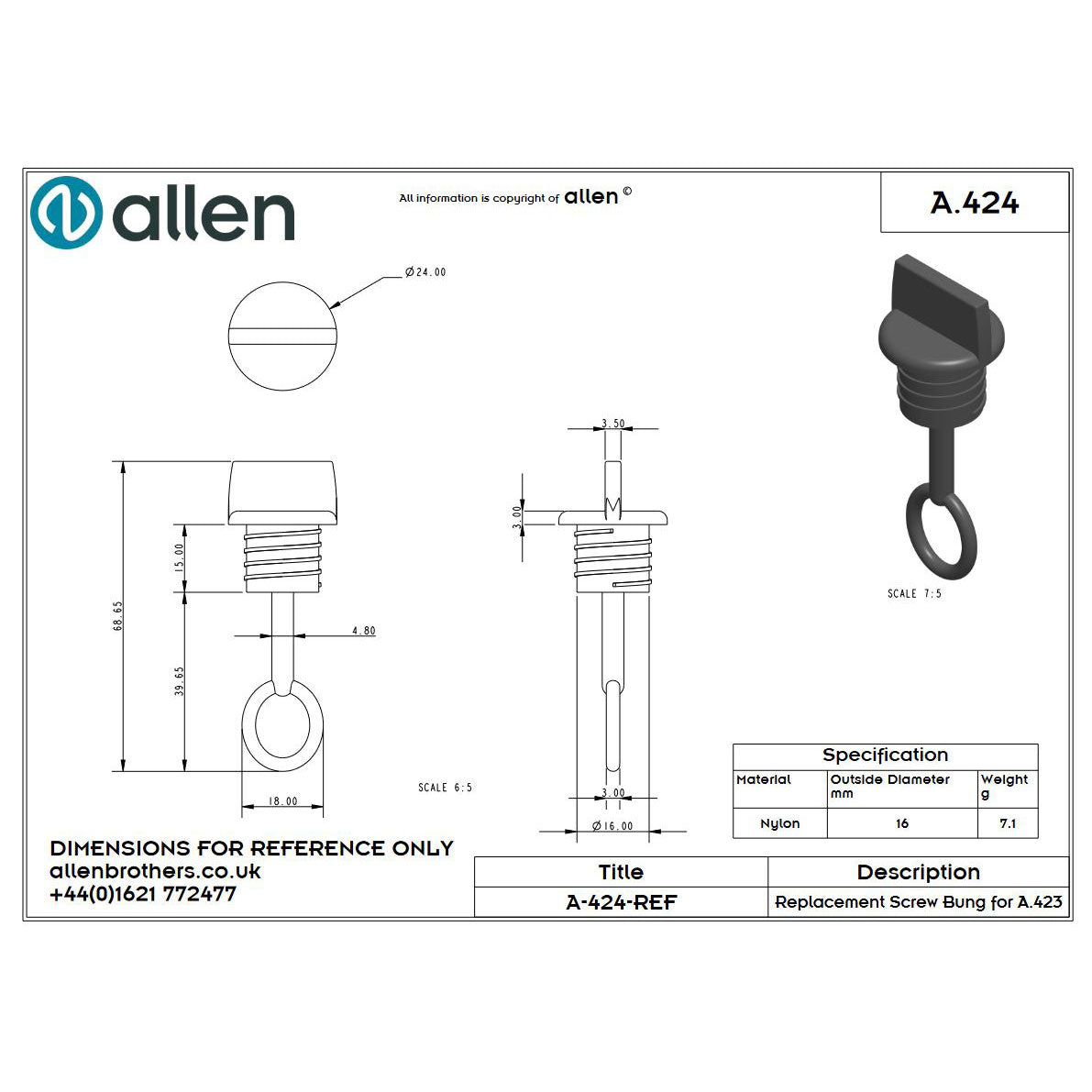 Allen Lenzschraube, z. B. für Laser/ILCA