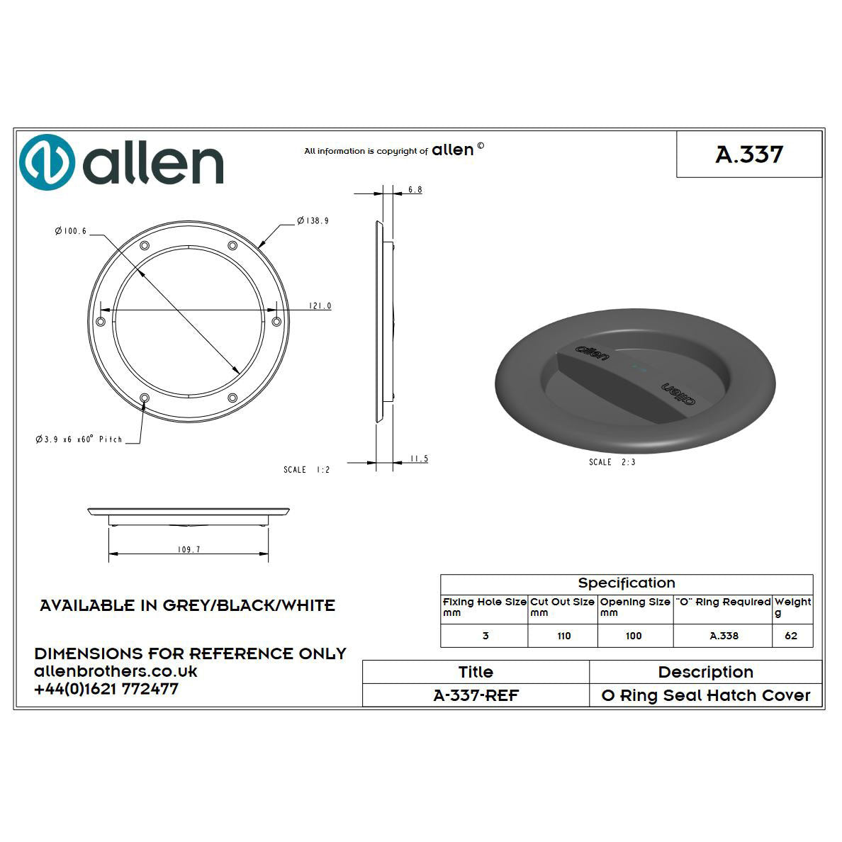Allen Inspektionsdeckel 100mm mit Einbaurahmen
