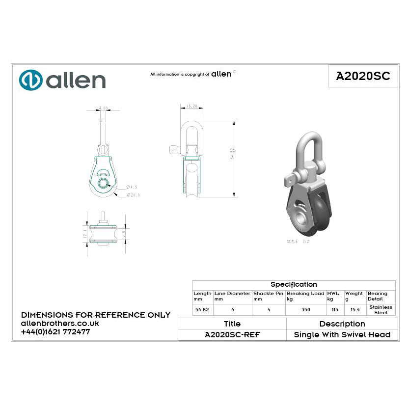 Allen 20mm Block, 1-scheibig, mit Wirbel