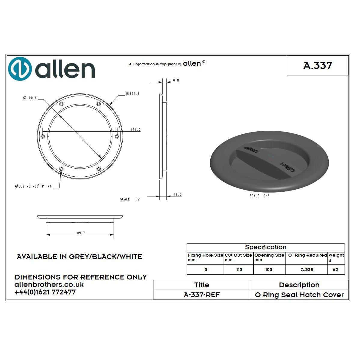 Allen Inspektionsluke mit Tasche 'Hatch Cover Bag'