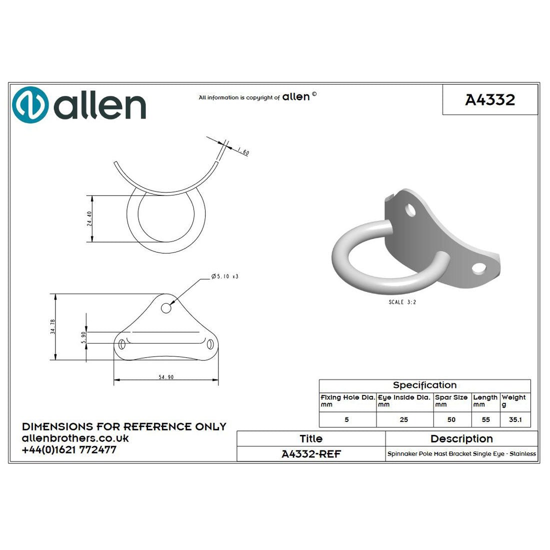Allen Spinnakerbaum Masthalterung (70mm)