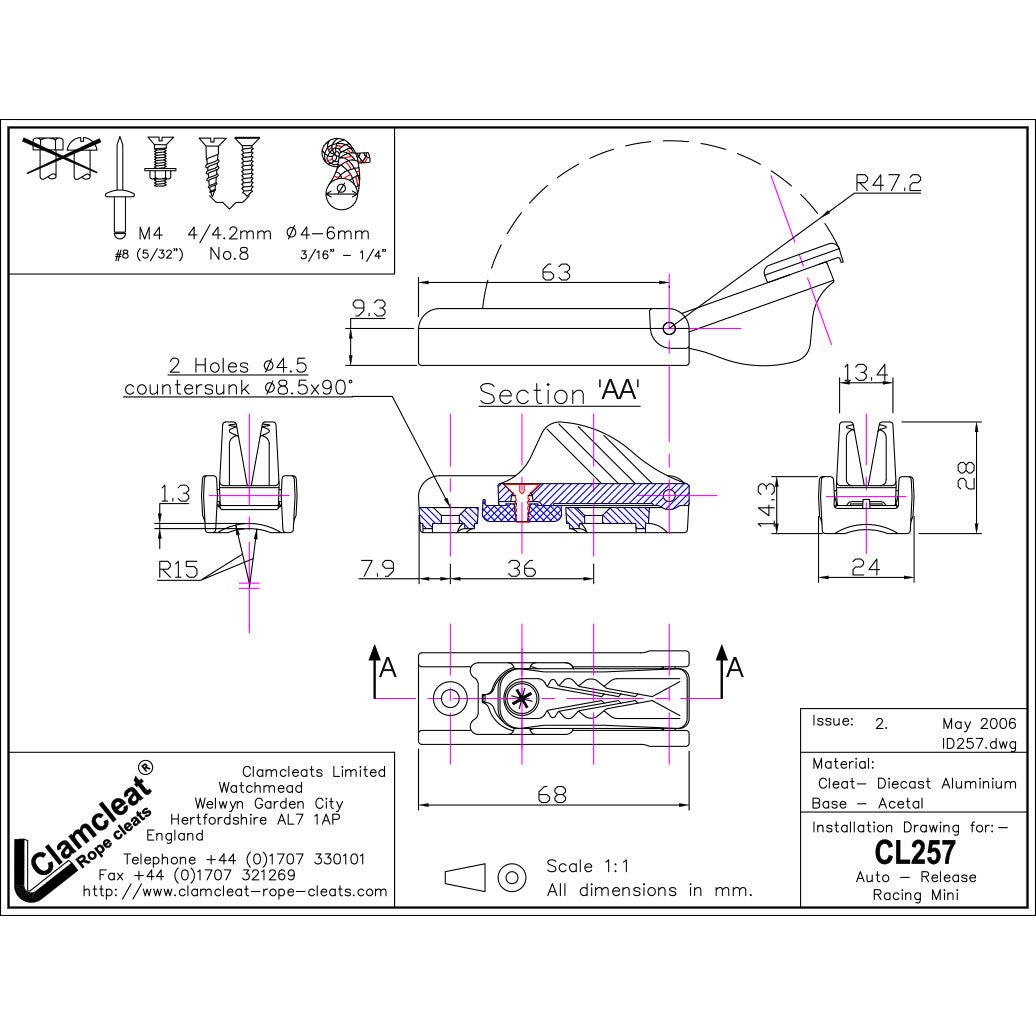 Clamcleat Ruderblattklemme Auto-Release 'CL257'