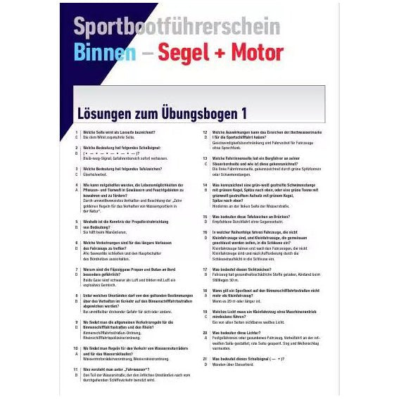Übungsbogen Sportbootführerschein Binnen