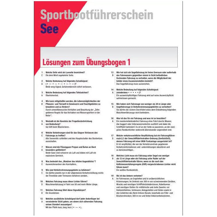 Übungsbogen Sportbootführerschein See