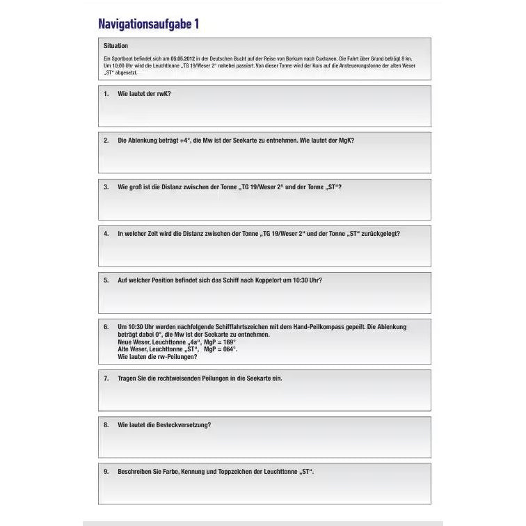 Übungsbogen Sportbootführerschein See